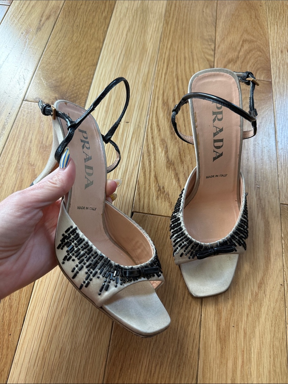Vintage Prada Beaded Silk Heels - Picture 1 of 8